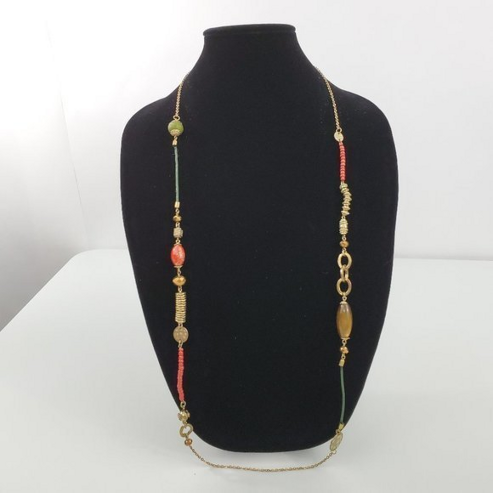 Bala Booste Necklace Beaded‎ Red Gold Tone Boho Lon